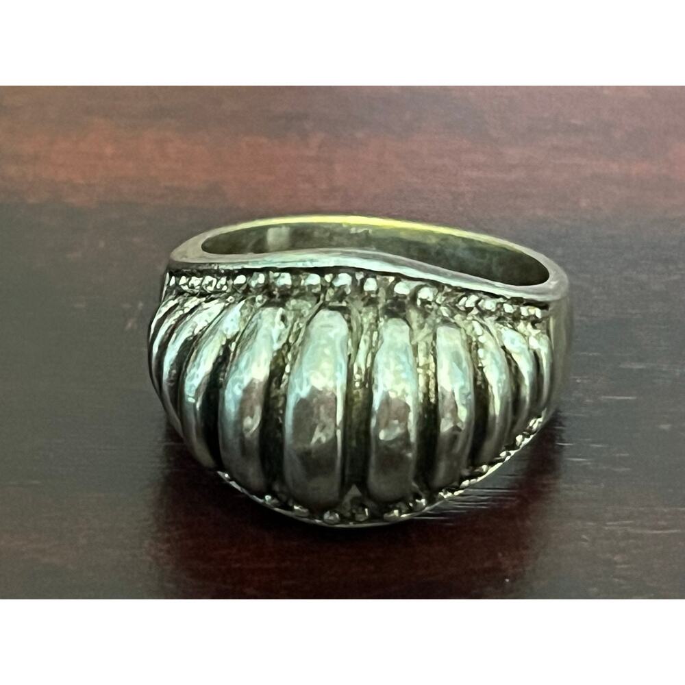 VTG Sterling Silver Ring Size 8 Ribbed Dome Signed Best Southwestern Tribal 11gm